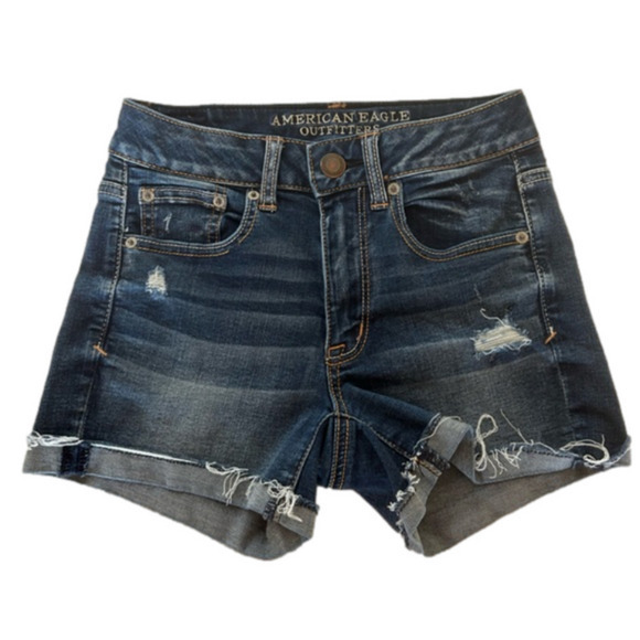 AE Outfitters Super Super Stretch Hi Rise Shortie Cut Off Jeans Shorts 2 - Picture 1 of 10